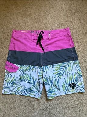 Maui and Sons Pink, Black & Green Tropical Men’s Hybrid Shorts